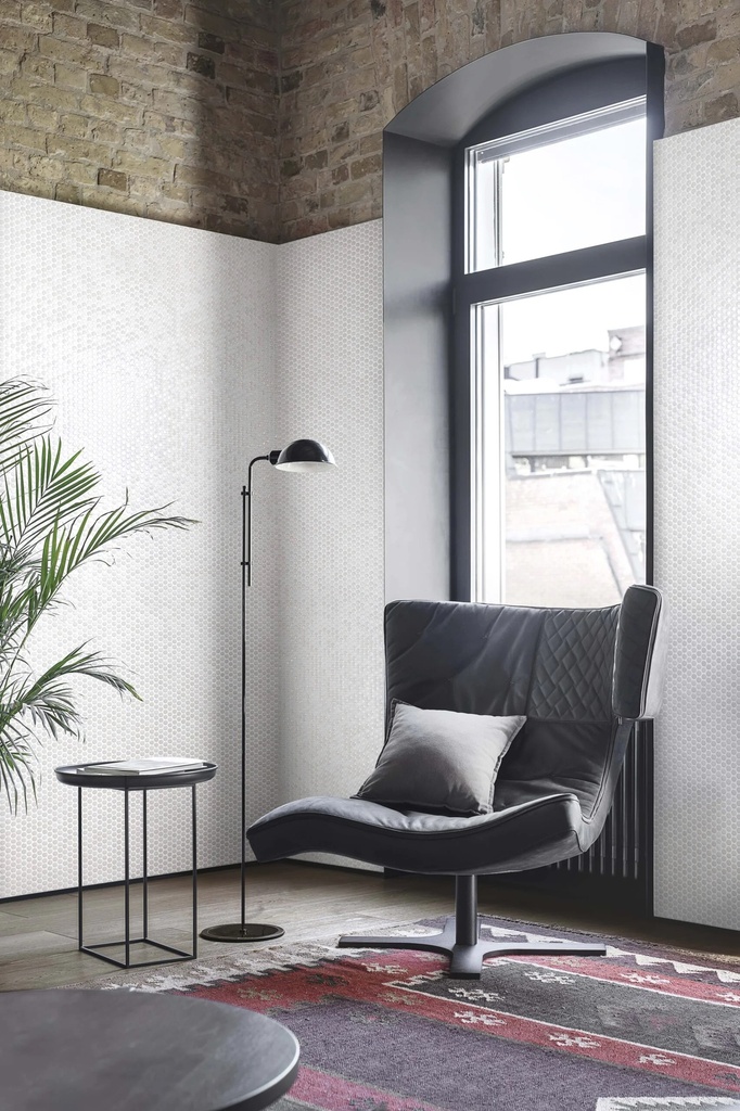 MOSAIC SHEET 28.4 X 28.7 PENNY NATUREGLASS OPALO WHITE