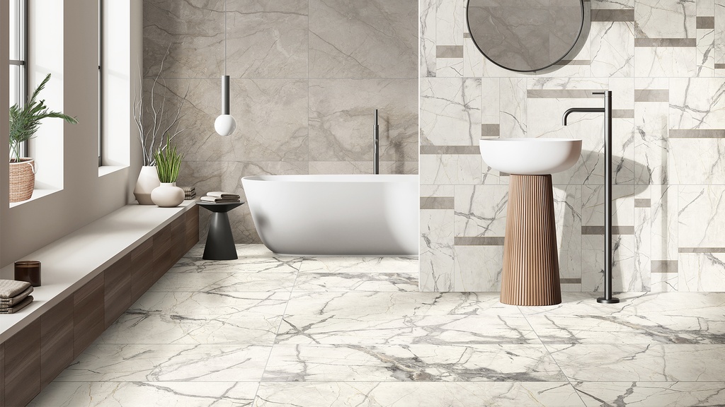 PORCELAIN TILES 60 X 120 INVISIBLE NAT WHITE RECT