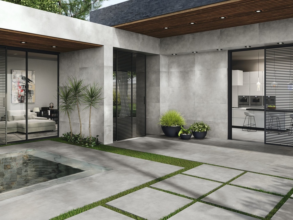 PORCELAIN ROUNDED POOL OVERFLOW TILES 24.5 X 24.5 WORK B CENERE