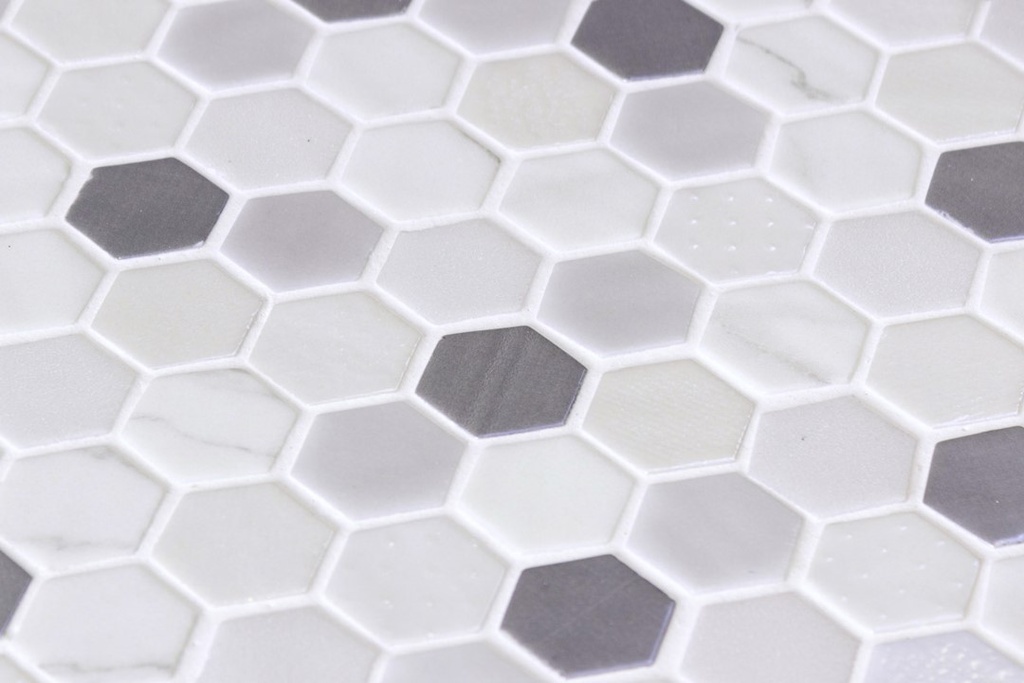 MOSAIC HEXAGON SHEET 1.25 INCH 28.4 X 28.6 BLEND FOSCO SILVER