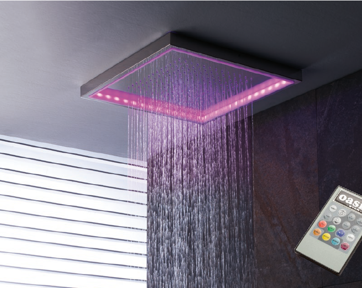 SPANISH SHOWER HEAD BRAND SPICCO 30 × 30 STAINLESS STEEL WITH LED LIGHTING AND REMOTE CONTROL NUMBER DROC42