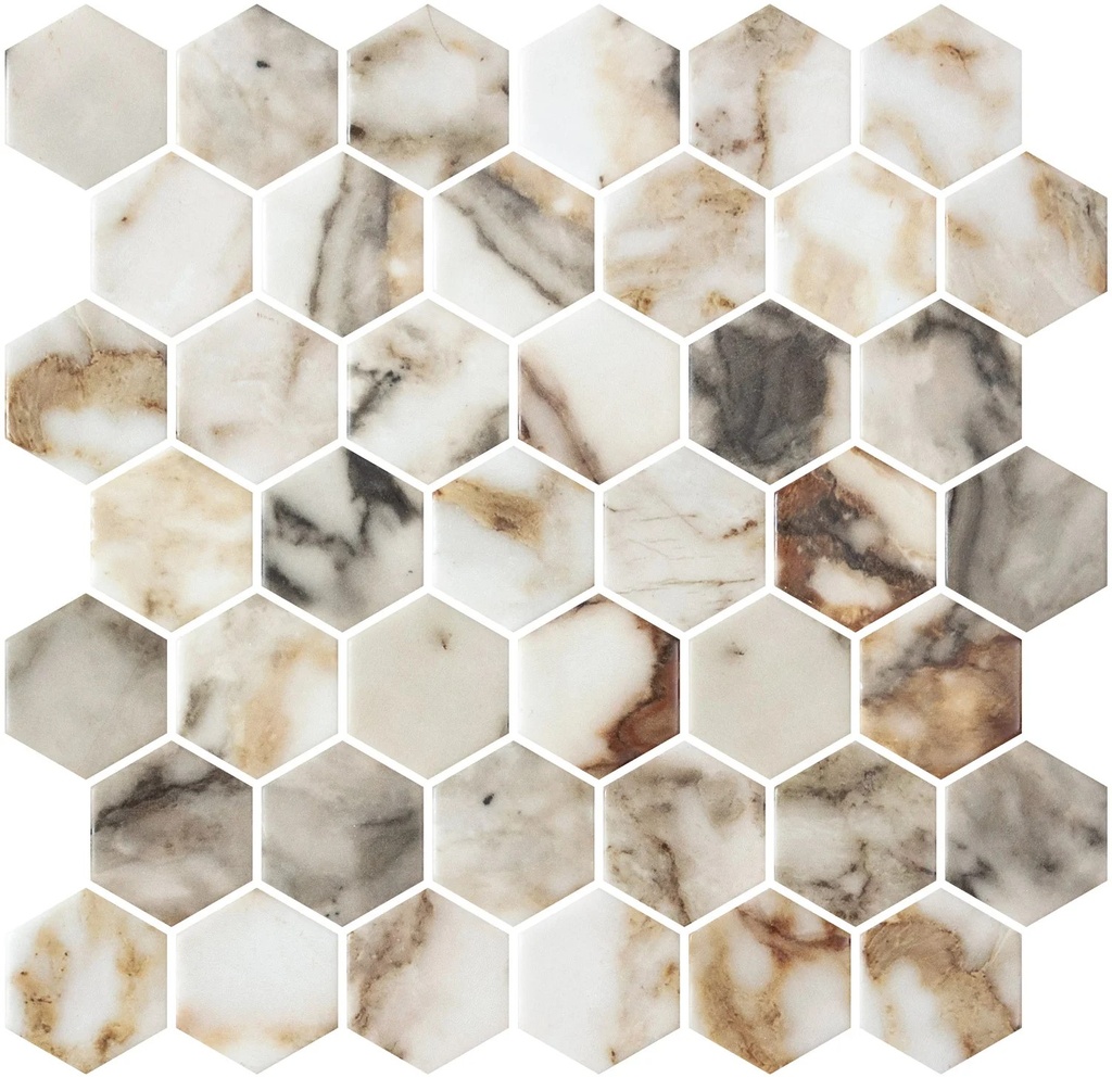 MOSAIC HEXAGON SHEET XL 28.4 X 28.6 ARABESCATO GOLD MATTE